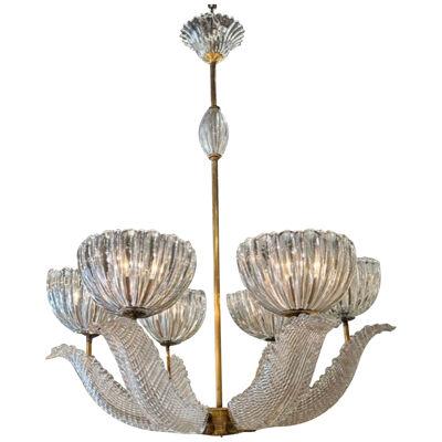 Vintage Murano Glass and Brass Chandelier with 6 LIghts