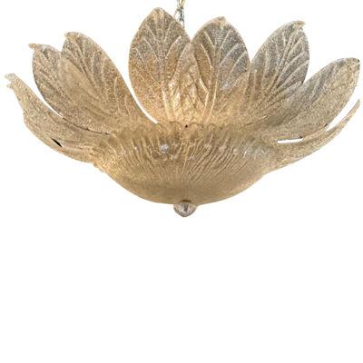 Vintage Murano Clear Granola Glass Leaf Form Chandelier