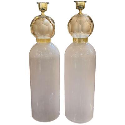 Pair of Murano Blush Glass Ball Lamps