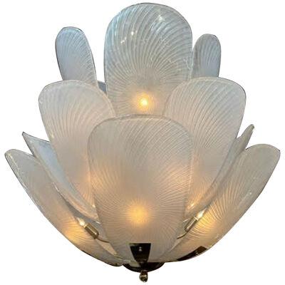 Large Modern Murano Tulip Glass and Brass Chandelier
