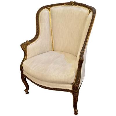 19th Century French Louis XVI Carved and Giltwood Bergere