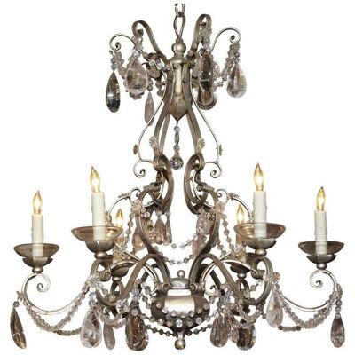 Italian Tole, Iron and Rock Crystal Chandelier