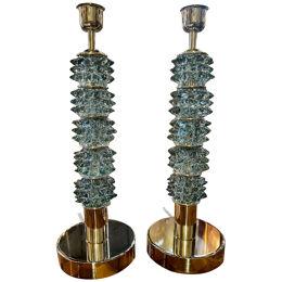 Pair of Murano Fontana Green Glass Lamps