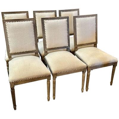 Set of Six French Cerused Oak Louis XVI Style Dining Chairs