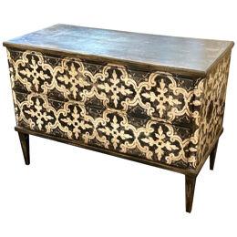 Italian Florentine Painted Black and White Commode
