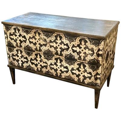 Italian Florentine Painted Black and White Commode