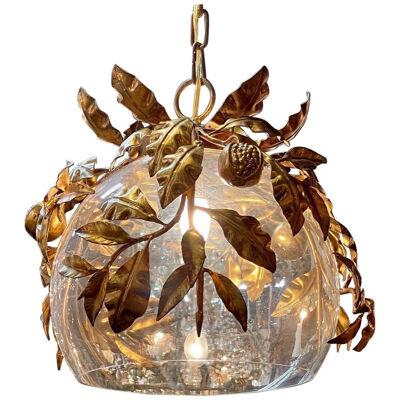 Italian Gilt Tole and Glass Bowl Shaped Lantern