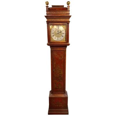 19th Century English Red Lacquered Chinoiserie Tall Case Clock