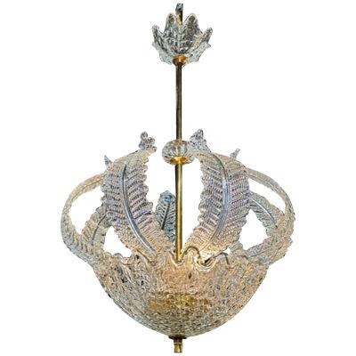 Vintage Murano Glass and Brass Leaf Chandelier after Barovier
