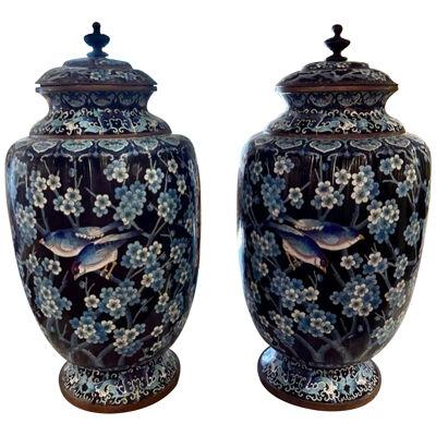 Pair of Large Scale 19th Century Chinese Cloisonne Vases