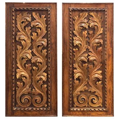 Pair of 19th Century Italian Carved Oak Baroque Panels
