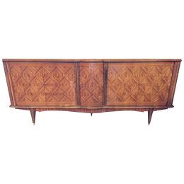 Mid Century German Art Deco Mahogany and Brass Patterned Sideboard