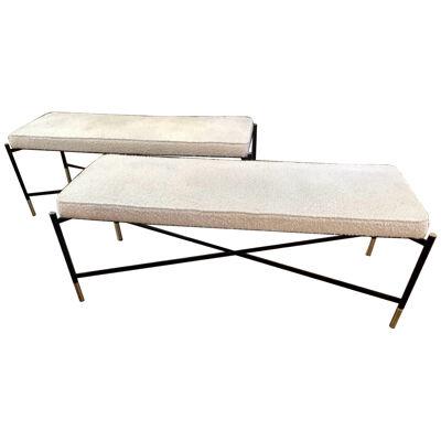 Italian Modern Black Steel and Brass Upholstered Benches