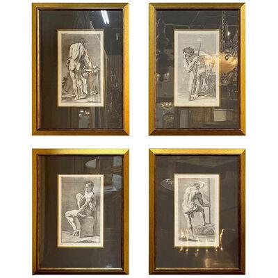 Set of 4 Italian Vintage Black and White Copper Engravings