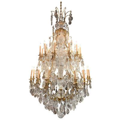 Pair of Palace Size French Baccarat Style Crystal and Bronze Chandeliers