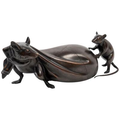 Japanese Bronze Mice Treasure Bag
