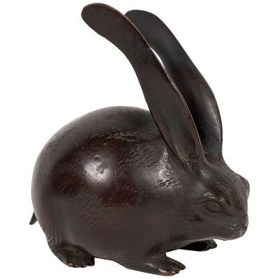 Japanese small round bronze hare okimono