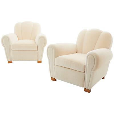 Jules Leleu pair of club armchairs mohair velvet 1940s