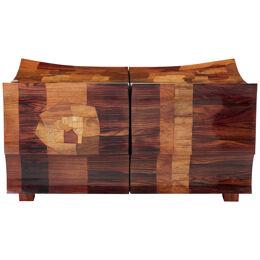 Michel Lefevre veneer marquetry cabinet bar chest 1960  