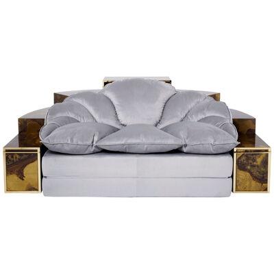 Unique Isabelle Richard Faure oxidized brass velvet sofa bed 1970s