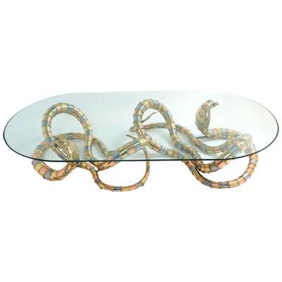 Signed Isabelle Faure cobra sculpture XL coffee table 1970s