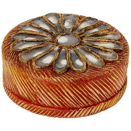 Line Vautrin orange talosel marguerite mirror round box 1960