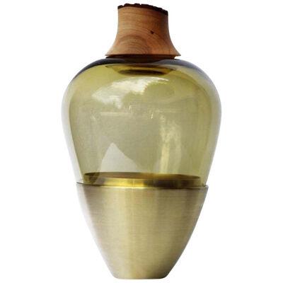 Olive and Brass Sculpted Blown Glass India Stacking Vessel, Pia Wüstenberg