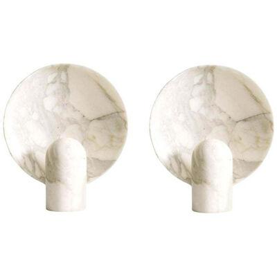 Set of 2 Sculpted Calacatta Marble Lamps by Henry Wilson