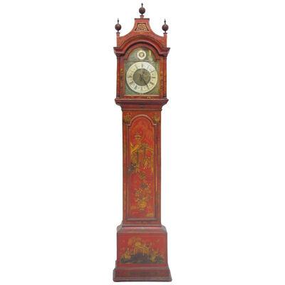Georgian Longcase Clock with Red Chinoiserie Decoration