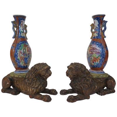 A Pair Of French Carved Giltwood Reclining Lion Sculptures