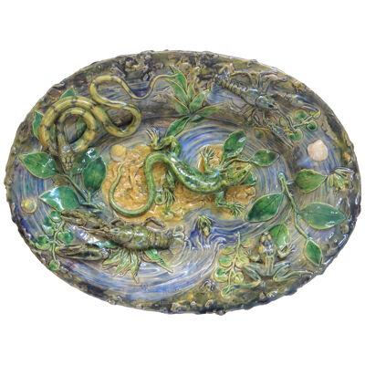 Oval Palissy Ware Platter by Ceramicist Alfred Renoleau (French, 1854-1930)