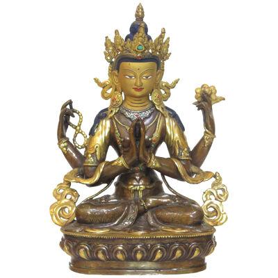 Gilt Bronze Tibetan Buddhist Deity Chenrezig 'Four-Armed Avalokiteshvara'