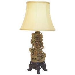 A Chinese Soapstone Carved Vase as a Table Lamp