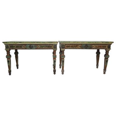 A Pair of Italian / Venetian Neoclassic-Style Polychrome Painted Console Tables