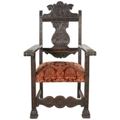 AF2-085: LATE 19TH C SPANISH COLONIAL REVIVAL CARVED ARMCHAIR