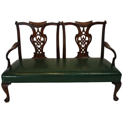 AF2-138: Early 20th C George III Style Carved Mahogany Double Chair Back Settee