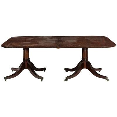 AF1-086: EARLY 19TH C ENGLISH REGENCY MAHOGANY DOUBLE PEDESTAL DINING TABLE