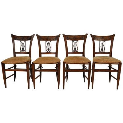 AF2-028: ANTIQUE SET OF 4 EARLY 19TH C AMERICAN FEDERAL CARVED OAK DINING CHAIRS
