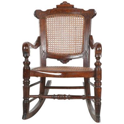  ANTIQUE LATE 19TH CENTURY AMERICAN VICTORIAN WALNUT CHILDS ROCKING CHAIR