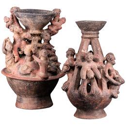 Set of two Rare Terracotta Ceremonial Altar Vessels - Bariba People, Benin.