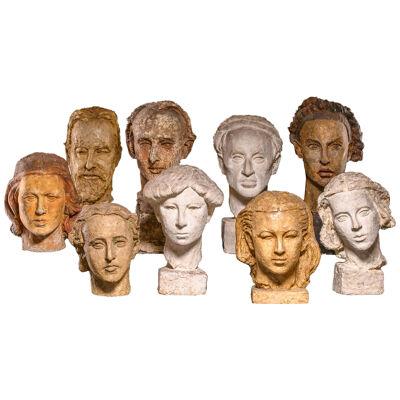 Set of 8 polychromed Model heads  from the Gustave Fontaine's workshop
