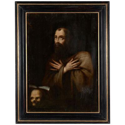 17th C Saint Francis in Ecstasy, Flemish School, Oil on Oak Panel, Framed 