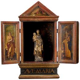 Madonna and Child in a Wooden Shrine with Decorated Doors, Flemish School (18th)