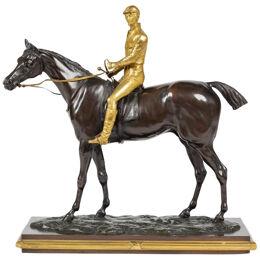 Isidore-Jules Bonheur, A Rare Gilt and Patinated Bronze Jockey on A Horse