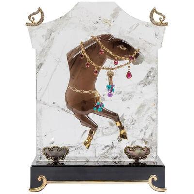 Mellerio Paris, a French Gold, Diamonds, Silver, and Smoky Quartz Carved Horse