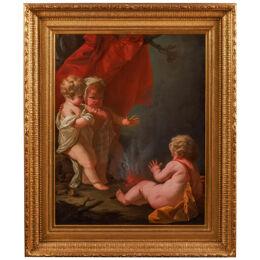 Circle of Jean Honore Fragonard (1732–1806) A Painting of Three Putti and Fire 