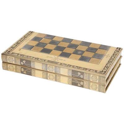 Rare English Silver-Gilt Book-Form Chess and Backgammon Game Board, circa 1976