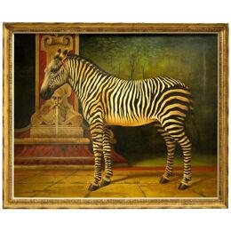 William Skilling (American/British, 1862-1964) "Zebra" Oil on Canvas Painting
