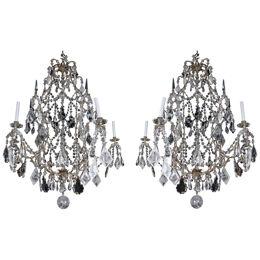 A Large and Exceptional Pair of French Rock Crystal and Glass Chandeliers