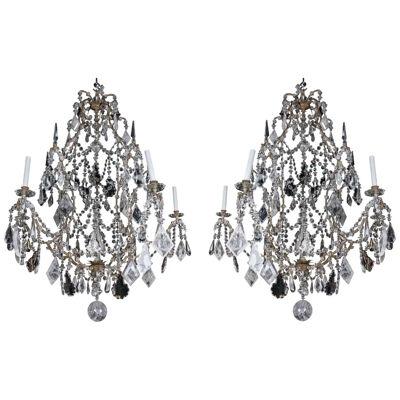 A Large and Exceptional Pair of French Rock Crystal and Glass Chandeliers